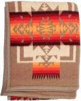 Beaver State Pendleton blanket, in light brown with colorful decorations