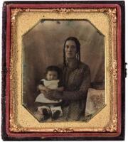 Daguerreotype of a woman believed to be Native American, holding her baby