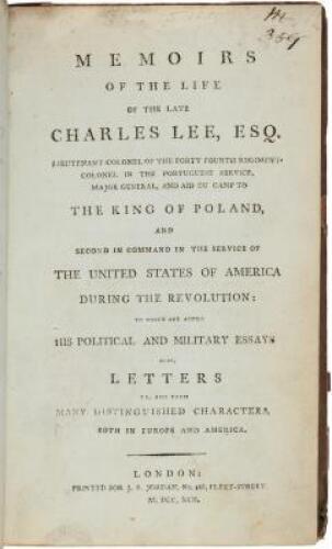 Memoirs of the Life of the Late Charles Lee, Esq