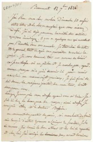 1826 letter by the Comte de Grandpre, former slave trader, Navy Captain, explorer