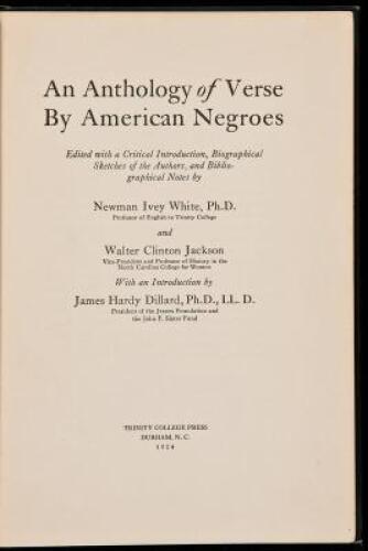 An Anthology of Verse by American Negroes