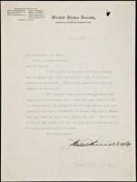 Typed Letter Signed as US Senator, on stationery of the Senate Committee on Indian Depredations