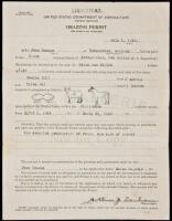 Grazing Permit allowing Juan Roache to pasture 12 cattle and 3 horses in the Chiricahua National Forest in southeastern Arizona