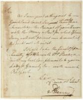 Autograph Letter signed by Patrick Henry, with additional docketing in his hand