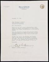 Typed Letter, signed, as Governor of California on the Berkeley Free Speech Movement