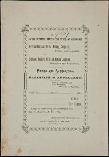 In the Supreme Court of the State of California. Nevada Gold and Silver Mining Company, Plaintiff and Appellant. vs. Original Empire Mill and Mining Company, Defendant and Respondent. Points and Authorities, Plaintiff & Appellant.