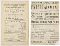 2 program leaflets, for 1909 &ldquo;Colored&rdquo; YMCA and YWCA, New York Black cultural centers