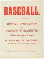 Broadside advertising a Baseball Game between Oxford University and the University of Manchester, in England