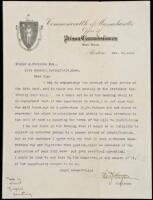 Autograph Letter Signed as Chairman of the Prison Commissioners of Massachusetts