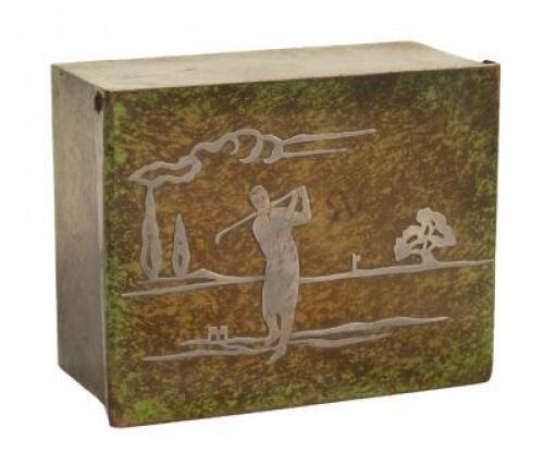 Sterling on bronze cigarette box with silver onlay decoration