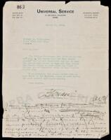Autograph draft letter by William Randolph Hearst, in ink with pencil corrections, on a typed letter to Joseph Willicombe regarding a Hearst meeting with Benito Mussolini, in reply