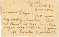 Letter from Jack London to his stepsister Eliza [London Shepard], written while he and Charmian are touring northern California and Oregon by horse carriage
