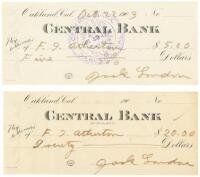 Six checks drawn on Jack London's Central Bank account, signed by London