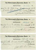 Eight checks drawn on Jack London's Merchants National Bank account, signed by London