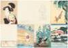 15 Japanese cruise ship menus and related imprints, most with color woodblock cover art