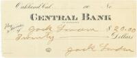 Six checks drawn on Jack London's Central Bank account, five of them signed by Jack London, one signed by Mrs. Jack [Bessie] London