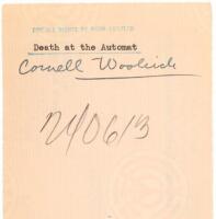 Endorsed check, signed by Woolrich, for publication of his story Murder at the Automat in the Dime Detective magazine, August 1937