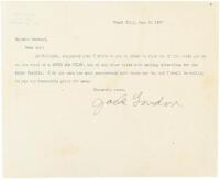 Letter from Jack London to a Captain Garland, inquiring about books with sailing directions for the South Pacific