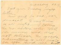 Letter from Jack London to his wife Charmian London, regarding her medical issues and other matters