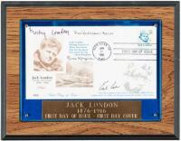 Collection of approximately 84 envelopes and postcards featuring a 25-cent Jack London U.S. postage stamp issued on January 11, 1986 - most are first day of issue