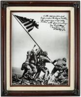 Photograph of the flag raising on Iwo Jima, inscribed and signed by the photographer, Joe Rosenthal