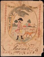 "My Dog and My Gun" - early American paper sampler depicting a hunting scene