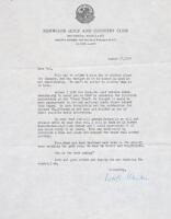Typed Letter Signed from Link Werden to Bobby Jones inviting him to a honorary dinner to celebrate the thirty year anniversary of the "Grand Slam"