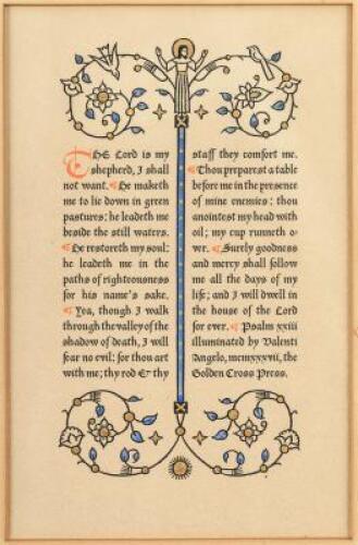 The 23rd Psalm, printed and hand-illuminated by Valenti Angelo at his Golden Cross Press