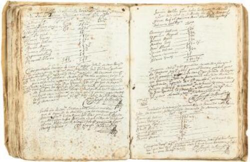 Manuscript volume recording tithings given to two churches in the Seville region of Spain