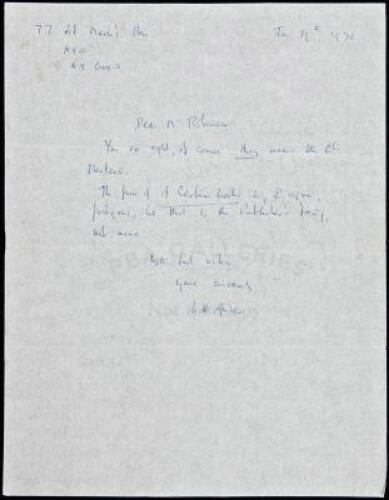 Autograph Letter Signed by W.H. Auden, to a Mr. Robinson