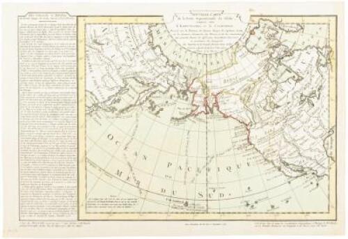 Nouvelle Carte de la Partie Septentrionale du Globe, comprise entre le Kamtchatka et la Californie Dressée sur la relation du dernier Voyage du Capitaine Cook, sur les dernieres Découvertes des Russes, et sur les connoissances que peuvent donner les diffé