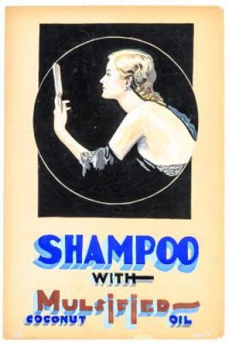 Two original Art Deco-style color poster paintings, as advertisements for Coty&rsquo;s Perfume and a Shampoo