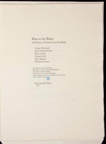 West to the Water. Six Poets: A Santa Cruz Portfolio