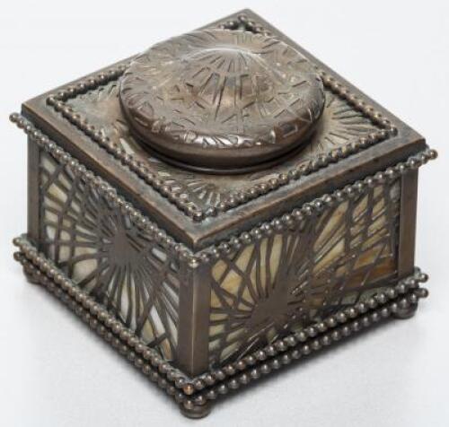 Tiffany square inkwell with pine needle design
