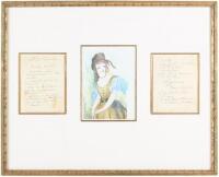 Two autograph letters, signed, framed with lithographs by Laurencin