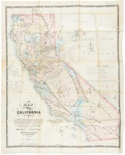 New Map of the State of California Exhibiting the Rivers, Lakes, Bays and Islands, with the principal Towns, Roads, Railroads and Transit Routes to the Silver Mining Districts of Nevada Territory...