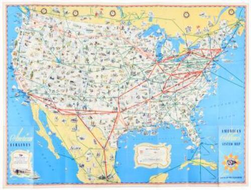 American Airlines System Map. Route of the Flagships.