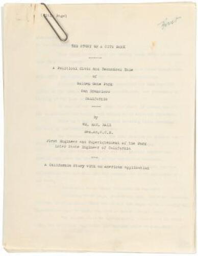 The Story of a City Park - original typescript of an unpublished work
