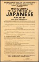 Printed poster instructing persons of Japanese ancestry in western and northern portions of San Francisco, California, to report to the Civil Control Station at 1701 Van Ness Avenue for relocation to an internment camp