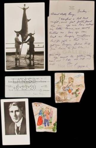 Collection of photographs and ephemera from the Zane Grey estate - including a check made out to The Tuna Club