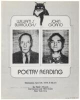 Flyer for a 1974 poetry reading with William S. Burroughs and John Giorno