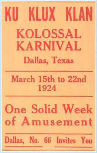 Broadside announcement for the Ku Klux Klan Kolossal Karnival