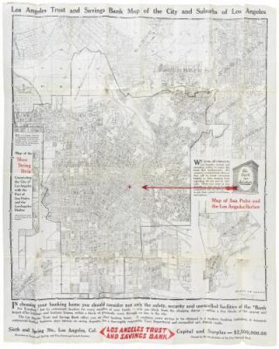 Los Angeles Trust and Savings Bank - Map of Los Angeles City also a District Map showing Automobile Roads and other Routes of Travel