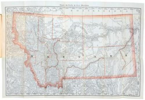 Montana. Rand, McNally & Co's. Indexed Map of Montana with a New and Original Compilation and Index, Accurately locating on the Map, Counties, Lakes, Rivers, Post Offices, Railroad Stations, and all other Towns known to be in the State (wrapper title)