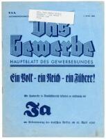 Abstimmungsnummer 2. Das Gewerbe. Haupblatt des Gewerbebundes. Ein Golf - ein Reich - ein Fuhrer! - Rare Nazi propaganda booklet promoting public support of the Austrian Anschluss of 1938