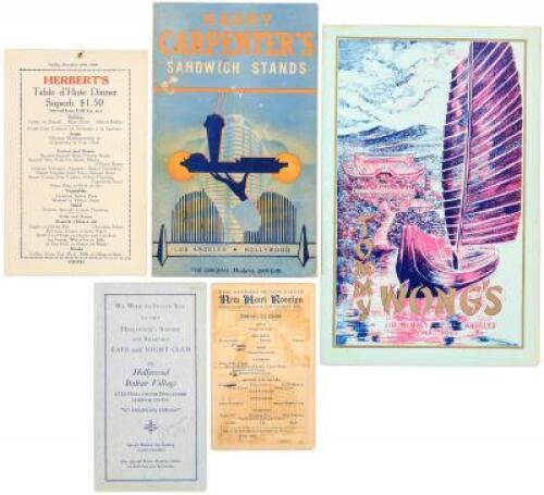 Five Los Angeles restaurant menus, 1916-1940