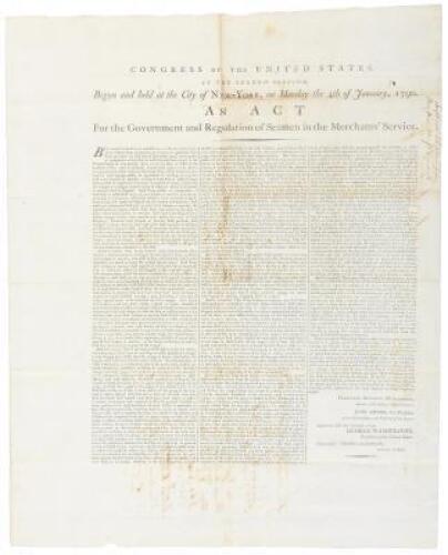 At the Second Session… An Act for the Government and Regulation of Seamen in the Merchants’ Service [recto]. It is agreed between the Master and Seamen… [verso].