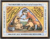 Color printed broadside from 1877 advertising the Hill's Hog Ringers
