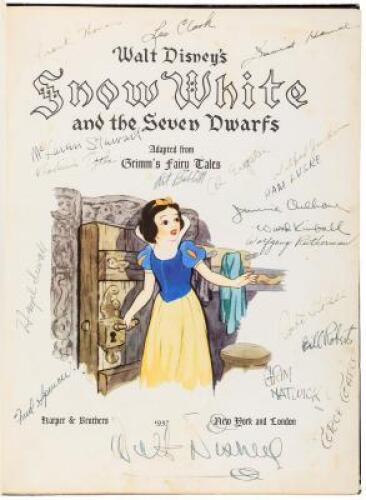 Walt Disney's Snow White and the Seven Dwarfs. Adapted from Grimm's Fairy Tales. - signed by Walt Disney and 51 of the film's animators