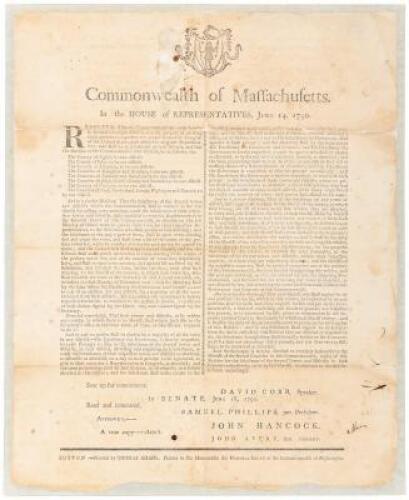 Commonwealth of Massachusetts. In the House of Representatives, June 14, 1790. Resolved. That the Commonwealth be, and hereby is divided into eight districts, for the purpose of electing eight persons to represent the people thereof in Congress of the Uni